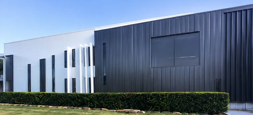 Standing seam cladding on a commercial building